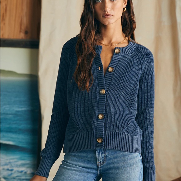 Faherty Sweaters - Faherty Deep Sunwashed Fisherman Cardigan